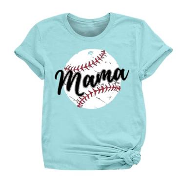 Imagem de PKDong Camiseta de beisebol mamãe beisebol camiseta gola redonda camiseta manga curta tops femininos 2024 modernos tops femininos, Azul-celeste, M