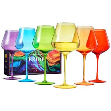 Imagem de Conjunto de taças de vinho coloridas Pride LGBTQIA+ | 590 ml | Conjunto de 6 arco-íris gay Love is Love, presente para ela, ele, eles, celebrações especiais, utensílios de bebida, estilo único, haste