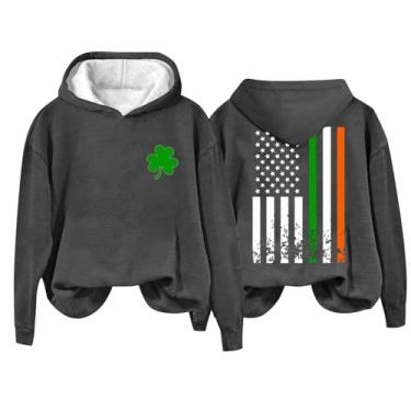 Imagem de Camiseta feminina para o Dia de São Patrício, verde trevo, estampa da bandeira americana, roupas para festas de fim de ano, Cinza, XXG