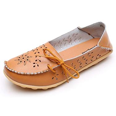 Imagem de VenusCelia Mocassim Feminino Respirável Confortável para Caminhar no Escritório, Tan(cutouts), 10