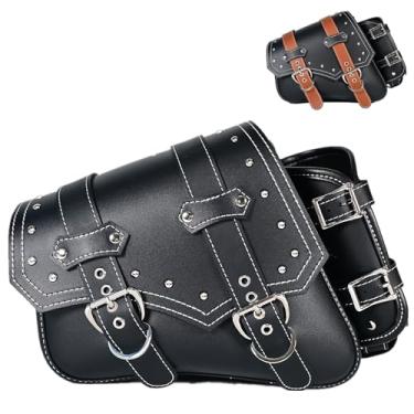 Imagem de JAIYESOU Alforjes Para Motocicleta, Bolsas Laterais | Couro Pvc Harley Sportster, De Braço Articuladas À Prova D'Água Bolsa Ferramentas Lateral Universal Motocicleta Com Porta-Copos Cinto Marrom Esq