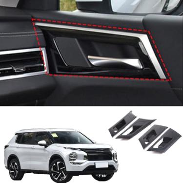 Imagem de HAPPYHORSE Capa protetora de acabamento de controle central automotivo compatível com Mitsubishi Outlander 2022-2024 Acessórios de acabamento de fibra de carbono ABS (moldura da maçaneta interna da