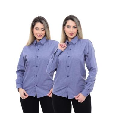 Imagem de Pthirillo, KIT 2 Peças- Camisa Social Feminina Premium Tipo Linho Azul Cobalto Tamanho:XG
