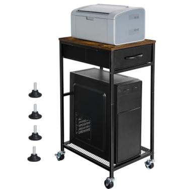 Imagem de YBING Suporte de torre de computador com gaveta de armazenamento, suporte de CPU móvel com rodas giratórias, carrinho de torre de computador com rodinhas de 2 níveis, para fax de escritório doméstico,