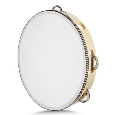 Imagem de Flexzion Pandeiro redondo de madeira para adultos 25,4 cm fileira única 8 pares de jingles, instrumento de percussão portátil de madeira para músicos iniciantes e profissionais de pandeiro