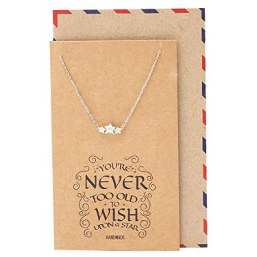 Imagem de Quan Jewelry Colar com pingente de três pequenas estrelas, para melhores amigas, joia minimalista para mulheres com cartão de felicitações inspirador, Aço inoxidável