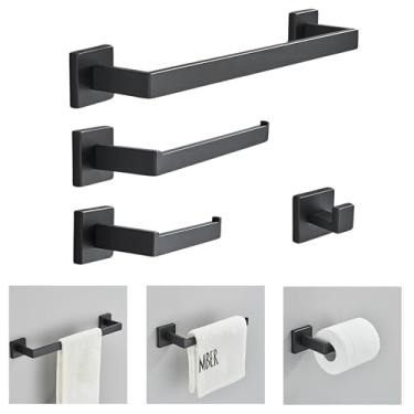 Imagem de Kit 4 Acessórios Para Banheiro Aço Inox Lavabo Porta Toalhas Preto Fosco