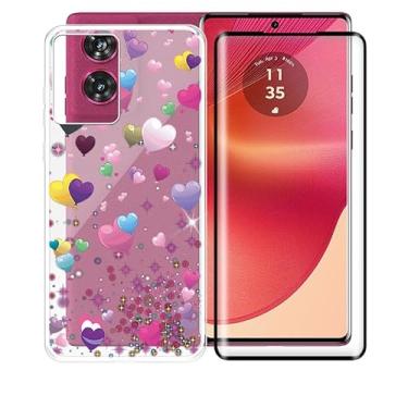 Imagem de AQGGIIXY Capa de celular para Motorola Edge 50 Fusion (6,7 polegadas) capa com 1 x película protetora de vidro temperado, TPU macio fino [à prova de choque X anti-amarelo] capa transparente, para