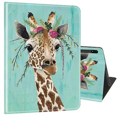 Imagem de Capa para Samsung Galaxy Tab S8 Plus 2022/S7 FE 2021/S7 Plus 2020 31.5 cm, capa completa ultrafina com suporte multiângulo com função despertar/dormir - Girafa com arnês floral