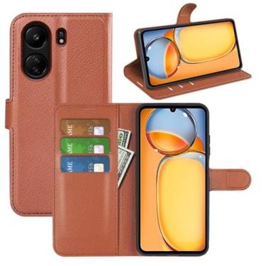 Imagem de Kezaizhe Capa flip para Xiaomi Redmi 13C 4G LTE carteira de couro PU capa protetora magnética para celular Xiaomi Poco C65 Folio Book Cover com suporte (marrom)