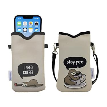 Imagem de Tainada Bolsa de neoprene para telefone masculina e feminina com alça transversal/cordão de pescoço para iPhone 14/13/12/11 Pro Max, Samsung S22+, S21 FE, A53, Google Pixel 6 (tema café lodo bege)