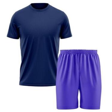 Imagem de Kit Calção Short Futebol Basquete Azul + Camiseta Manga Curta Masculina-Masculino