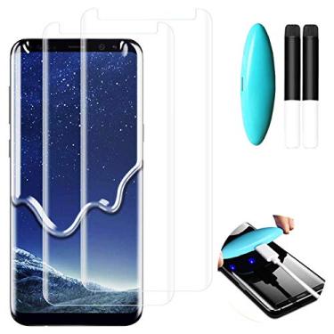 Imagem de Johncase [2 unidades] Novo protetor de tela de atualização compatível com Samsung Galaxy S8 Plus/S9 Plus (S8+/S9+), filme de vidro temperado curvo 3D de borda completa com kit de instalação de luz adesiva líquida UV