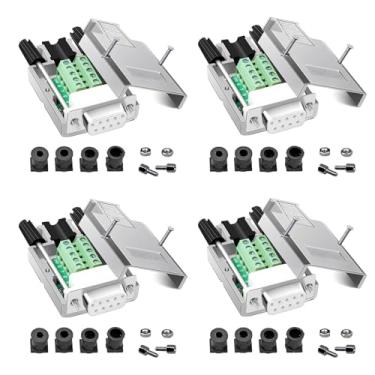 Imagem de Willwewon 4 peças de cabeça fêmea concha de metal DB9 conector breakout junta livre de soldagem DB9 pino cabeça de porta serial 9 pinos RS232 porta serial COM 485 plugue