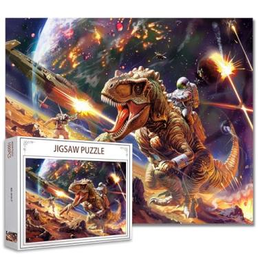 Imagem de Quebra-cabeça de dinossauro, 1000 peças para adultos, famílias (animal feroz, chama, lutador, astronauta, universo, peças se encaixam perfeitamente 40 x 70 cm, arte de quebra-cabeça emoldurável de