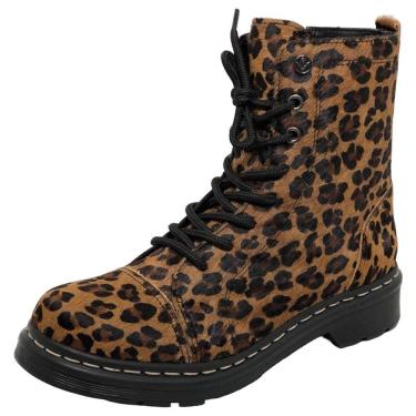 Imagem de Bota Feminina Coturno Janis Couro Pelo Onça Cravo E Canela