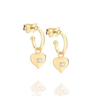 Imagem de Brincos banhado ouro 3x 24k 18k e 22k femininos coração cristal infant