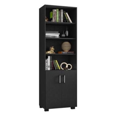 Imagem de Livreiro Office com Portas Pequenas Preto Trama - Móveis Leão - MOVEIS