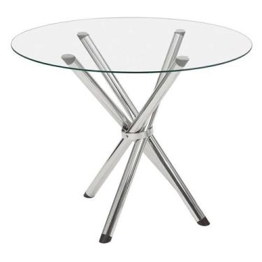 Imagem de Mesa de Jantar Redonda com Tampo de Vidro Lorena Cromada 90 cm - Criat