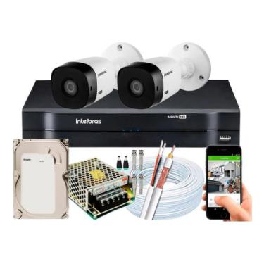Imagem de Kit Cftv 2 Câmeras Intelbras 1120b Hd 1mp Dvr Full hd Ip 5amp 500gb