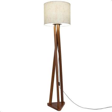 Imagem de Luminária de Chão Estrela com Pés de Madeira e Tecido Sapucaia Marmori