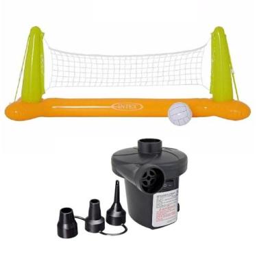 Imagem de Kit vôlei inflável intex piscina rede bola + bomba elétrica, 220V