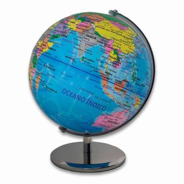Imagem de Globo Terrestre Decorativo PVC Legendas em Português Escala 1:64000000 20CM Aro de Metal Base Cromo