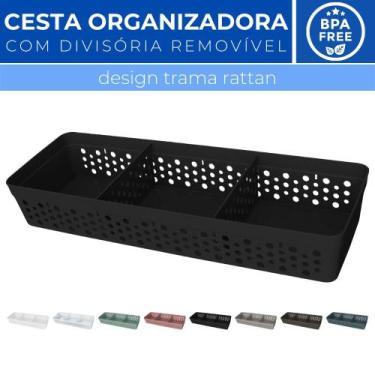 Imagem de Cesto Organizador Trama Rattan c/ Divisória Removível 34x11 - Usual Ut