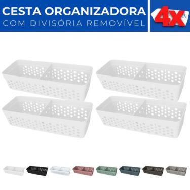 Imagem de Kit 4 Cesto Organizador Rattan c/ Divisória Removível 23x8 - Usual Uti