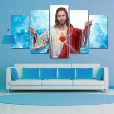 Imagem de Quadro Mosaico 5 Peças Sagrado Coraçao De Jesus Cristo Ceu - NEYRAD