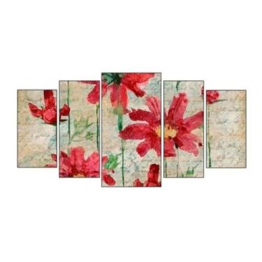 Imagem de Painel De Quadro Mosaico 5 Partes Para Sala Flores Aquarela - Paradeco