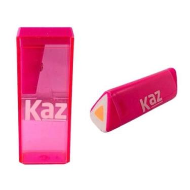 Imagem de Kit Apontador Coletor + Borracha Kaz Uso Escolar Colorido, Rosa