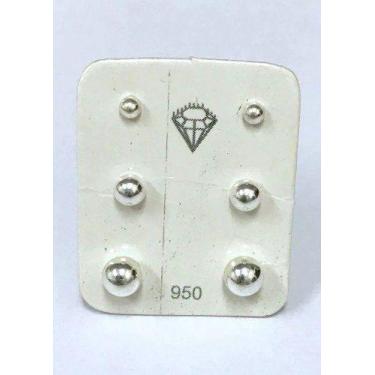 Imagem de Kit Brincos Prata Legítima Bola De Prata De 3 Mm 4mm E 6 Mm - RD Magaz