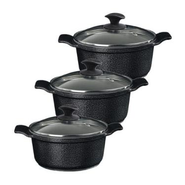 Imagem de Jogo Panela Preto Craq Antiaderente Cerâmica Javali AA 26a30