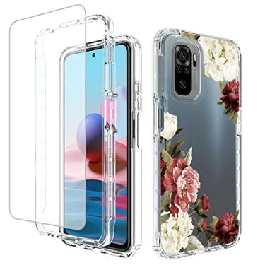 Imagem de Yodueiv Capa protetora para celular Redmi Note 10 (4G)/Note 10S M2101K7BG com protetor de tela de vidro temperado, capa protetora para celular com estampa floral transparente para Xiaomi Redmi Note