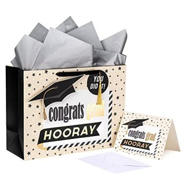 Imagem de LeZakaa Sacolas de presente grandes de 40,64 cm com papel de seda, etiqueta de presente e cartão de felicitações, tampa de vale, design de graduação de parabéns para formatura