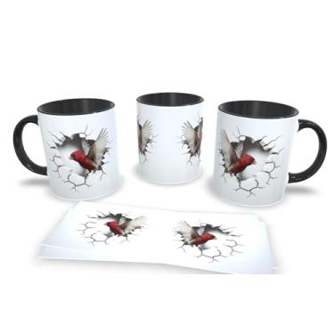 Imagem de Caneca Preta de Porcelana Personalizadas Arte Espelhada em 3D Animais (Passaro15)