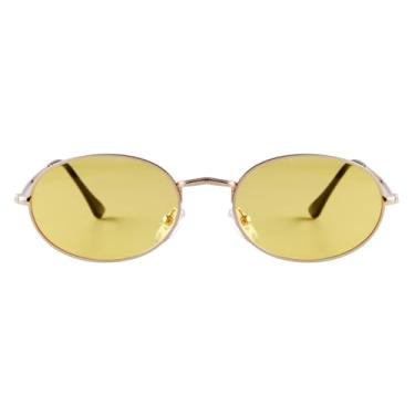 Imagem de JUDOO Óculos de sol ovais para mulheres e homens, vintage, armação de metal dos anos 90, óculos pretos, Armação dourada, lente amarela, M
