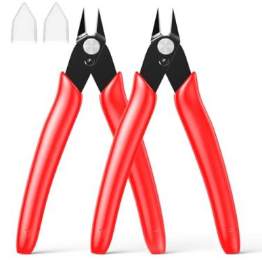 Imagem de BOENFU Cortadores de fio cortadores de gravata com zíper micro cortador de descarga pacote com 2 cortadores de fio de precisão de 12 cm passatempo pequenos alicates de corte lateral para fabricação de joias, eletrônicos | vermelho