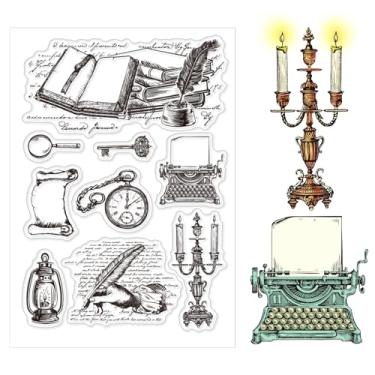 Imagem de CHGCRAFT Canetas de livro, fundo de máquina de escrever, carimbos transparentes de silicone, carimbos transparentes para fazer cartões, decoração de álbum de recortes, 11 x 16 cm
