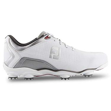 Imagem de FootJoy Sapatos de golfe masculinos D.n.a. Helix Edição Limitada - Estilo Temporada Anterior, Branco/Prata, 9 Wide