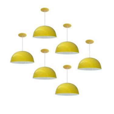 Imagem de Kit 6 Luminária Pendente Meia Lua 24cm Com Interior Branco Brilho Fiaç