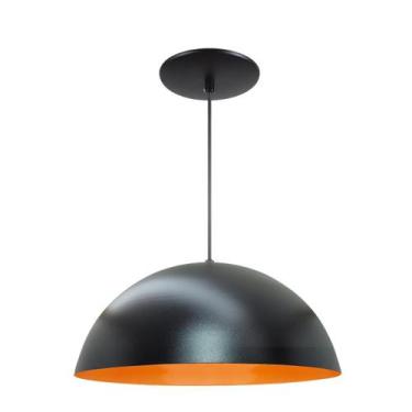 Imagem de Luminária Pendente Meia Lua 40cm Com Interior Laranja Fiação 110/220v 