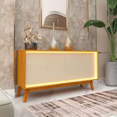 Imagem de Balcão Buffet Requinte 4 Portas 100% Mdf com Led Naturalle/Off White - Gelius
