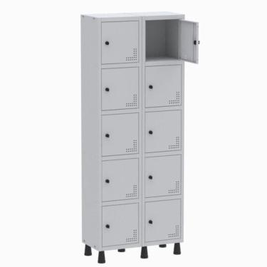 Imagem de Roupeiro De Aço Light 10 Portas Cinza Tranca Para Cadeado - Pandin