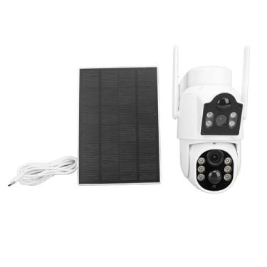 Imagem de Câmera de Segurança Solar, Kit de de Vigilância de Painel Solar de Visão Noturna Colorida de 2 MP Com Sensor PIR, Alimentado por Bateria, Câmera WiFi de Lente Dupla Com