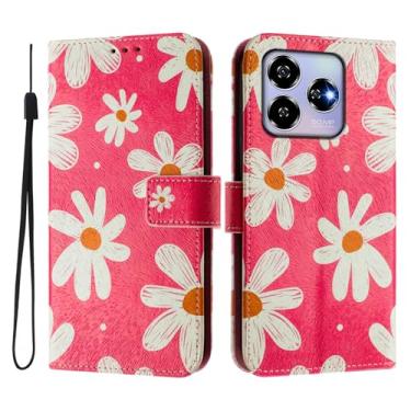 Imagem de Capa carteira para ZTE Axon 60 4G, 3 compartimentos para cartão, 1 compartimento para dinheiro, capa flip de couro PU com padrão fofo, capa com fivela magnética à prova de choque, compatível com sem