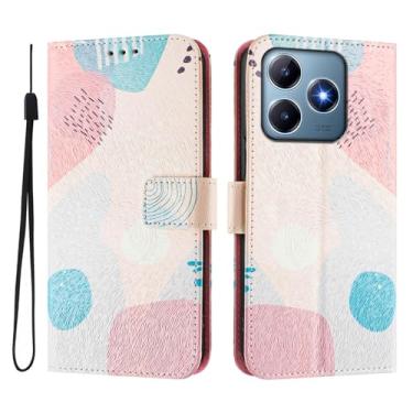 Imagem de Capa carteira para Realme C61 4G, 3 compartimentos para cartão, 1 compartimento para dinheiro, capa flip de couro PU com padrão fofo, capa com fivela magnética à prova de choque, compatível com sem