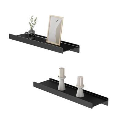 Imagem de Prateleiras flutuantes pretas pequenas para parede, quarto, prateleiras de metal para pendurar na parede para banheiro, prateleiras de parede de 40,6 cm