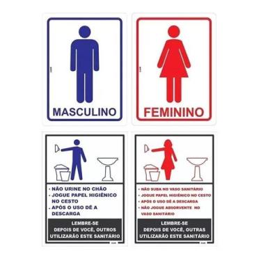 Imagem de Kit 4 Placas de Sinalização - Banheiro Sanitário Masculino e Feminino 
